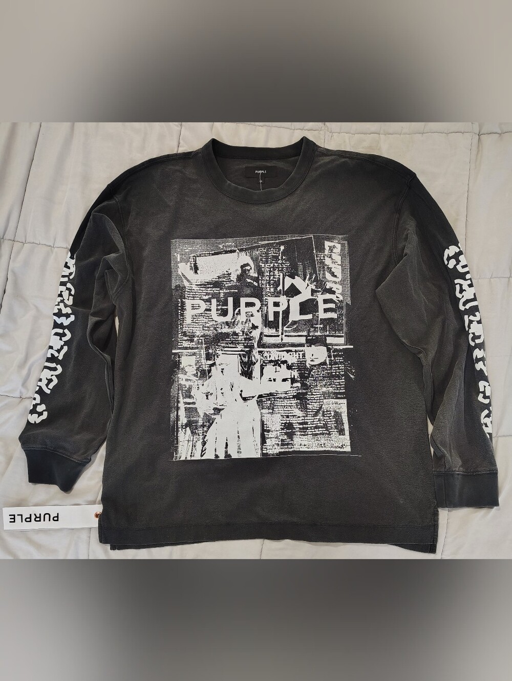 Purple Brand Graphic Long Sleeve T-Shirt Black White Print Men's Size Large NWT